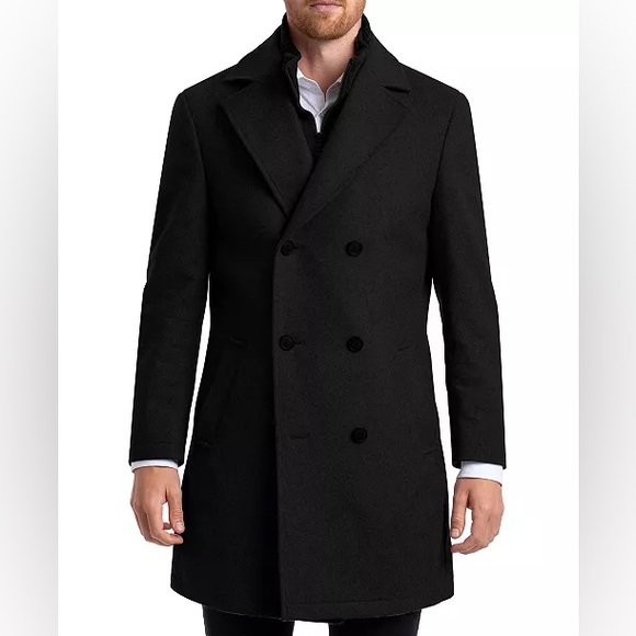 CHAPS Ralph Lauren Black Classic Double Breasted Wool Blend Pea Coat 40R